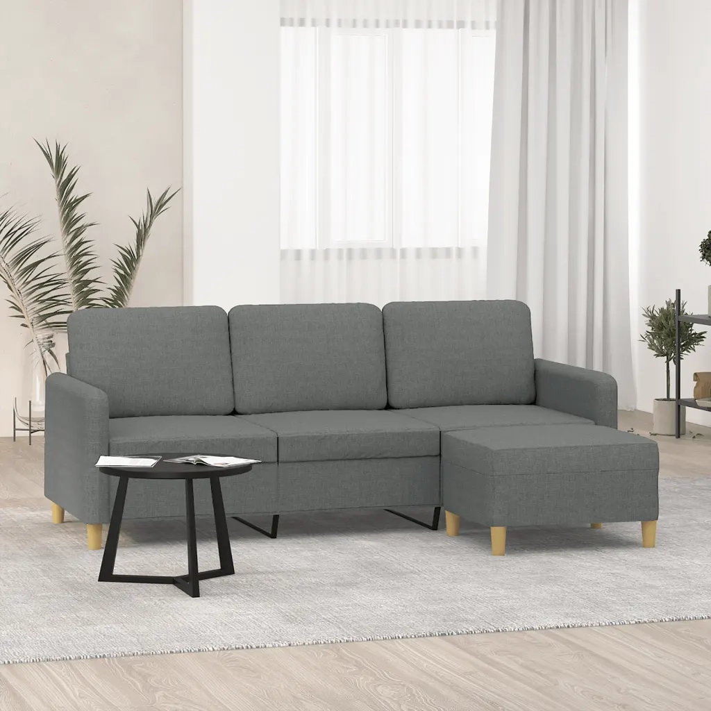 Divano a 3 Posti con Poggiapiedi-Sofa 3 Posti con Poggiapiedi Grigio Scuro 180cm in Tessuto 919965