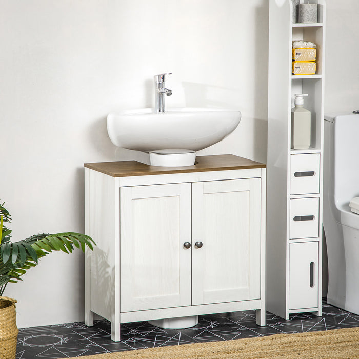 Mobile Sotto Lavabo Bagno 60x30x60 cm con Ripiano Interno Regolabile in Legno Bianco e color Noce