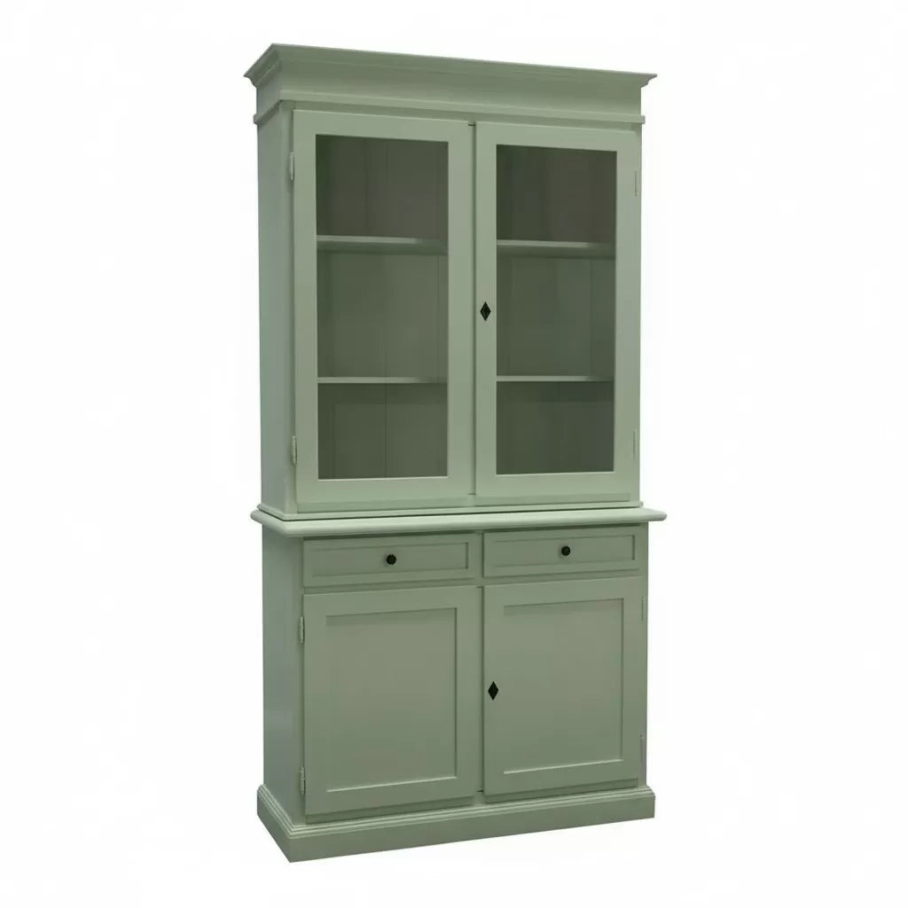 Cristalliera 2 porte 2 cassetti arte povera legno verde salvia 105x42x206 - Mobili 2G