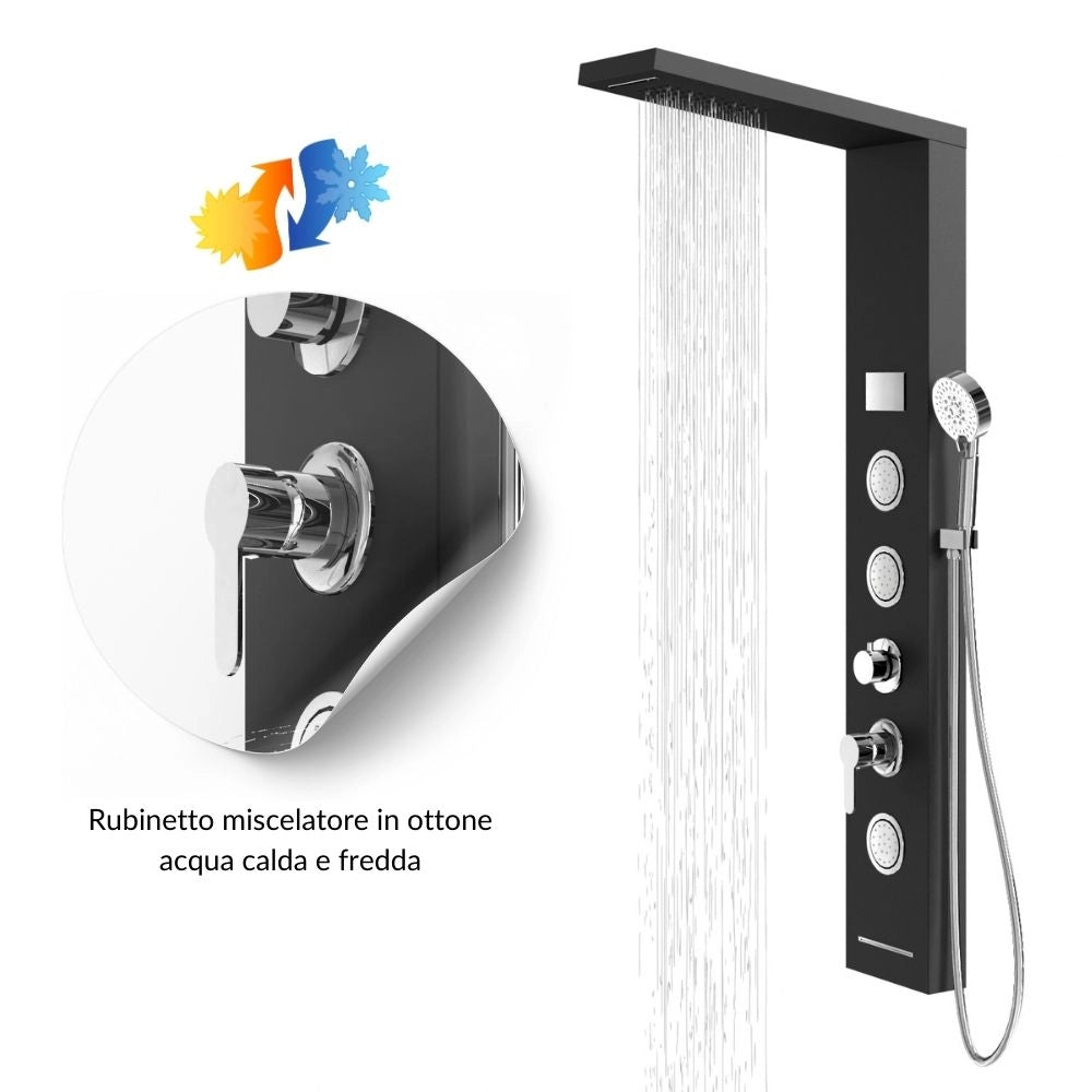 Colonna doccia shine acciaio 4 funzioni luce led display temperatura 2 finiture *** finitura- nero, confezione 1