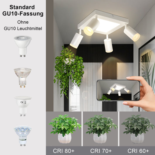 ZMH Faretto da soffitto 4 lampadine quadre 3000K GU10 installazione semplice bianco caldo orientabile 350° moderno