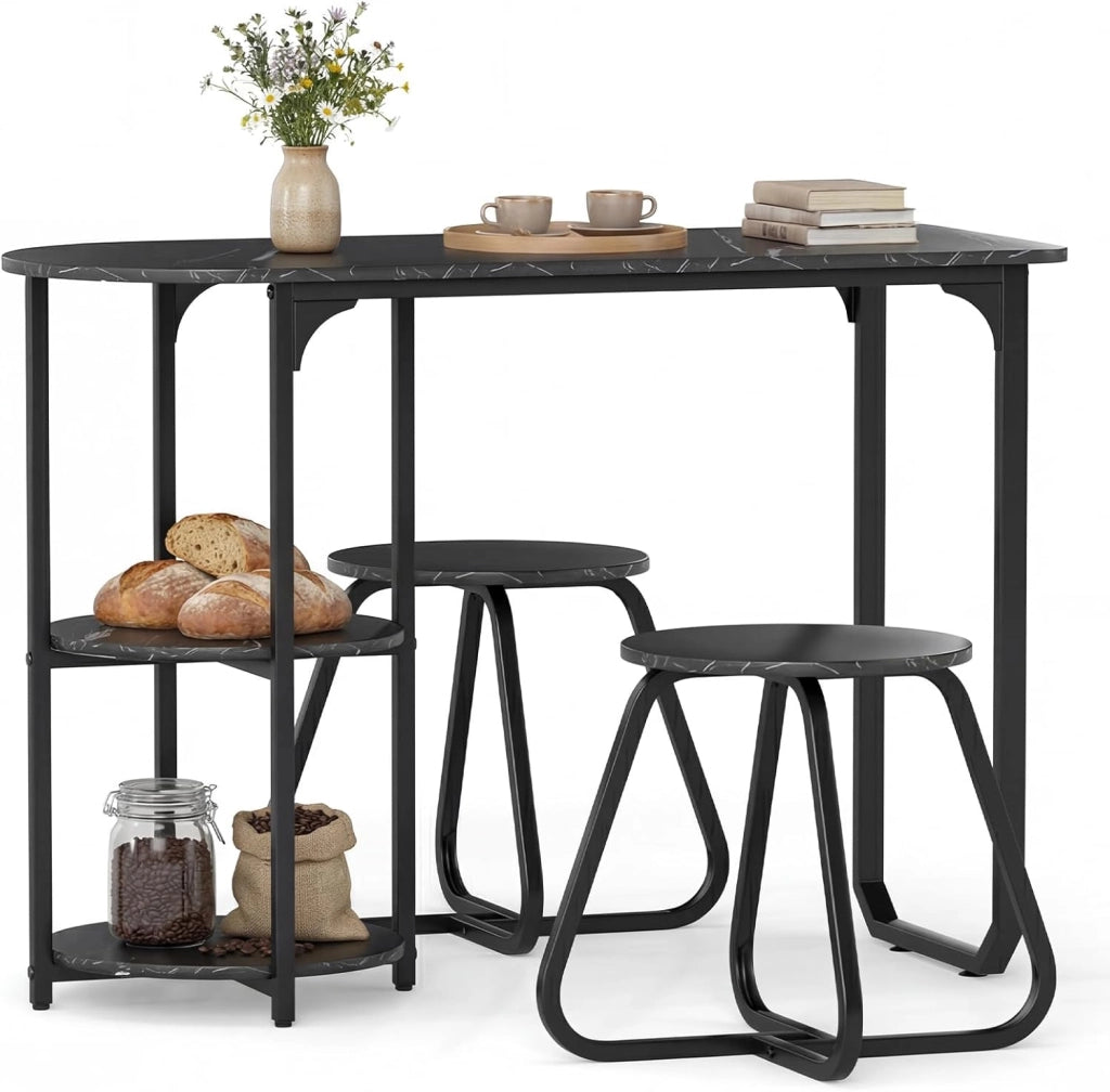 Set da pranzo con tavolo e 2 sgabelli, tavolo da pranzo con 2 ripiani, 110 x 45 x 78 cm, tavolo rettangolare da cucina per piccoli spazi, cucina, soggiorno (marrone)