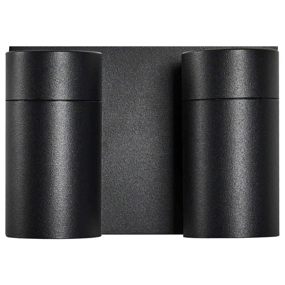 Lampada da parete per esterni in alluminio nero con 2 faretti, illuminazione da esterno moderna