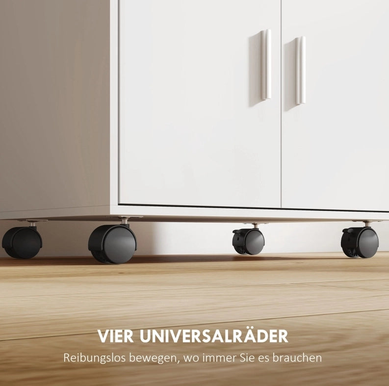 Mobile credenza cucina in MDF bianco con doppia anta, cassetto e ruote