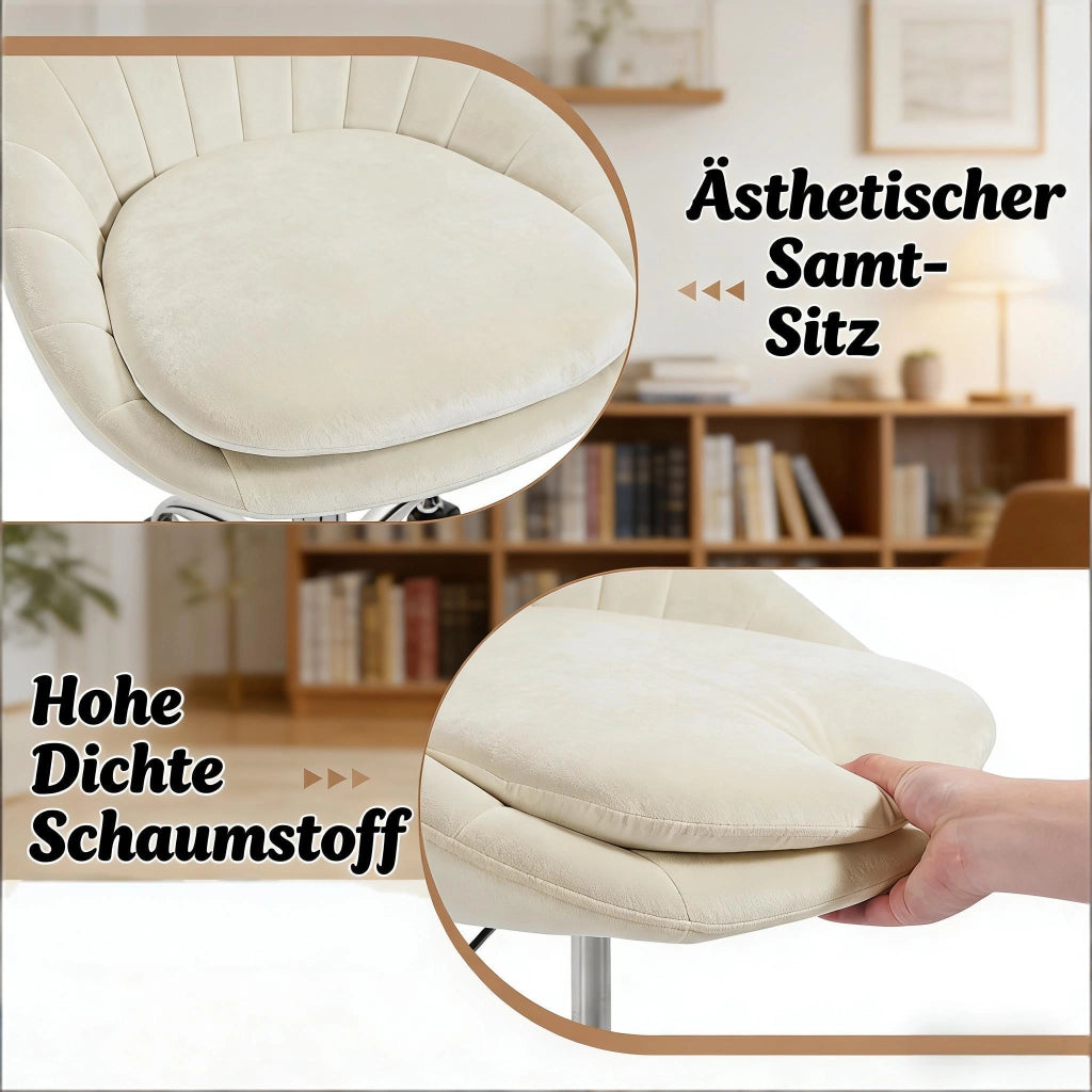 SEDIA UFFICIO Ergonomica Girevole 52x72-82x52 cm Beige Velluto e Metallo