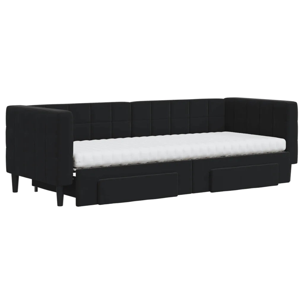 Divano Letto Estraibile con Cassetti Nero 80x200 cm in Velluto 3196760