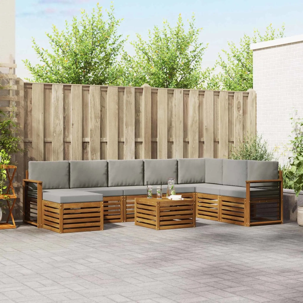 Set di divani da esterno 9 pcs Grigio Naturale e Chiaro