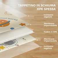 Tappeto per Bambini 0-6 Anni a Tema Spazio con Superficie Impermeabile in XPE Multicolore, 196x176x1.5 cm