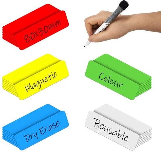 Strisce magnetiche descrittive 80 x 30 mm, 40 pezzi, pannelli magnetici per etichettatura, etichette magnetiche, per whiteboard, frigoriferi, armadi metallici e etichette per scaffalature