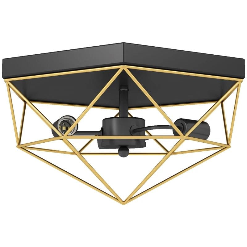 LAMPADA DA SOFFITTO STILE INDUSTRIALE GEOMETRICA CON 3 ATTACCHI E27 PER LAMPADINE LED, NERO E ORO