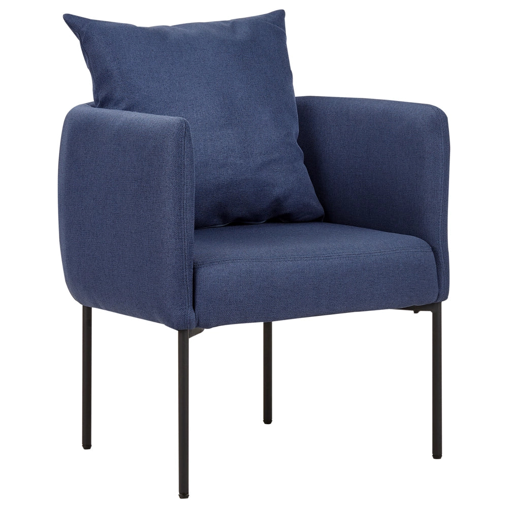 Poltrona in lino sintetico blu scuro con cuscino gambe in ferro nero stile retrò elegante