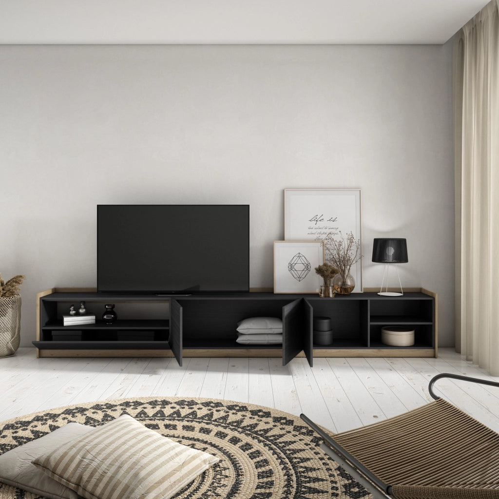 Mobile TV Soggiorno, 310x50x37 cm, Per TV fino a 80", Mobile Soggiorno, Nero e rovere