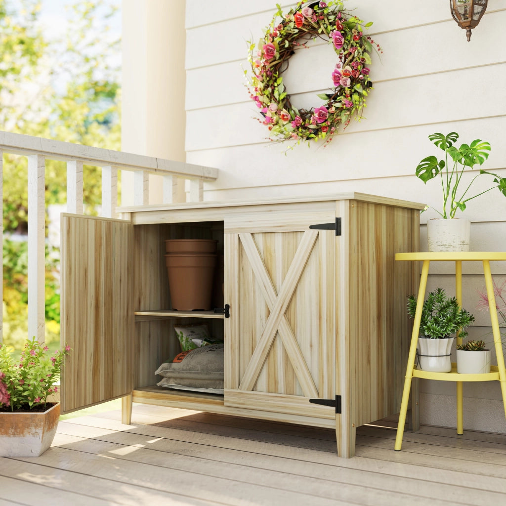Armadio da giardino in legno con ripiani e doppia porta ¨C zephmum ¨C naturale 110x60x88.5 cm