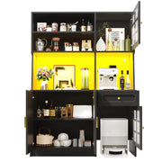 Credenza da cucina alta con ante in vetro e LED; vano per robot aspirapolvere; per cucina; in MDF; nero; 130x45x180 cm
