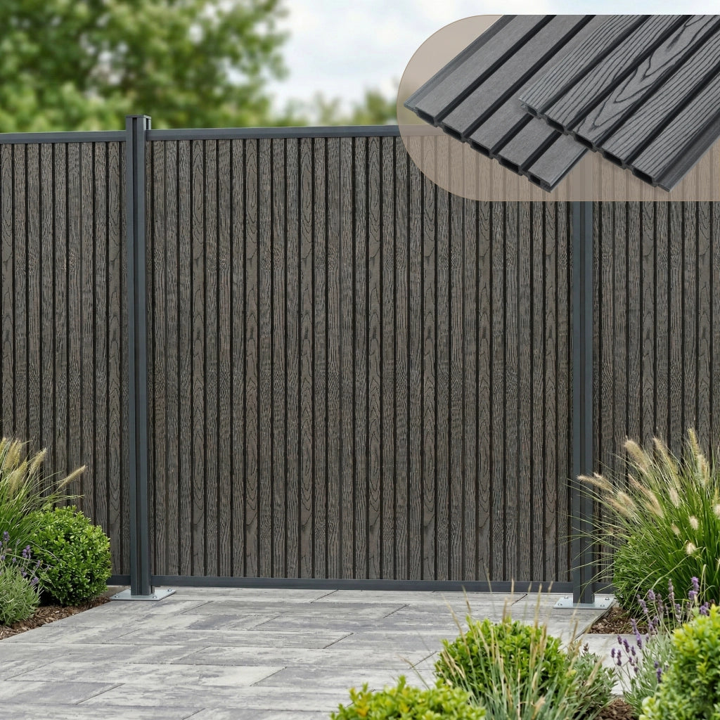 Recinzione Frangivista Grassano in WPC Estendibile con 2 Montanti (AxL) 185 x 180 - Grigio NEU.HOLZ