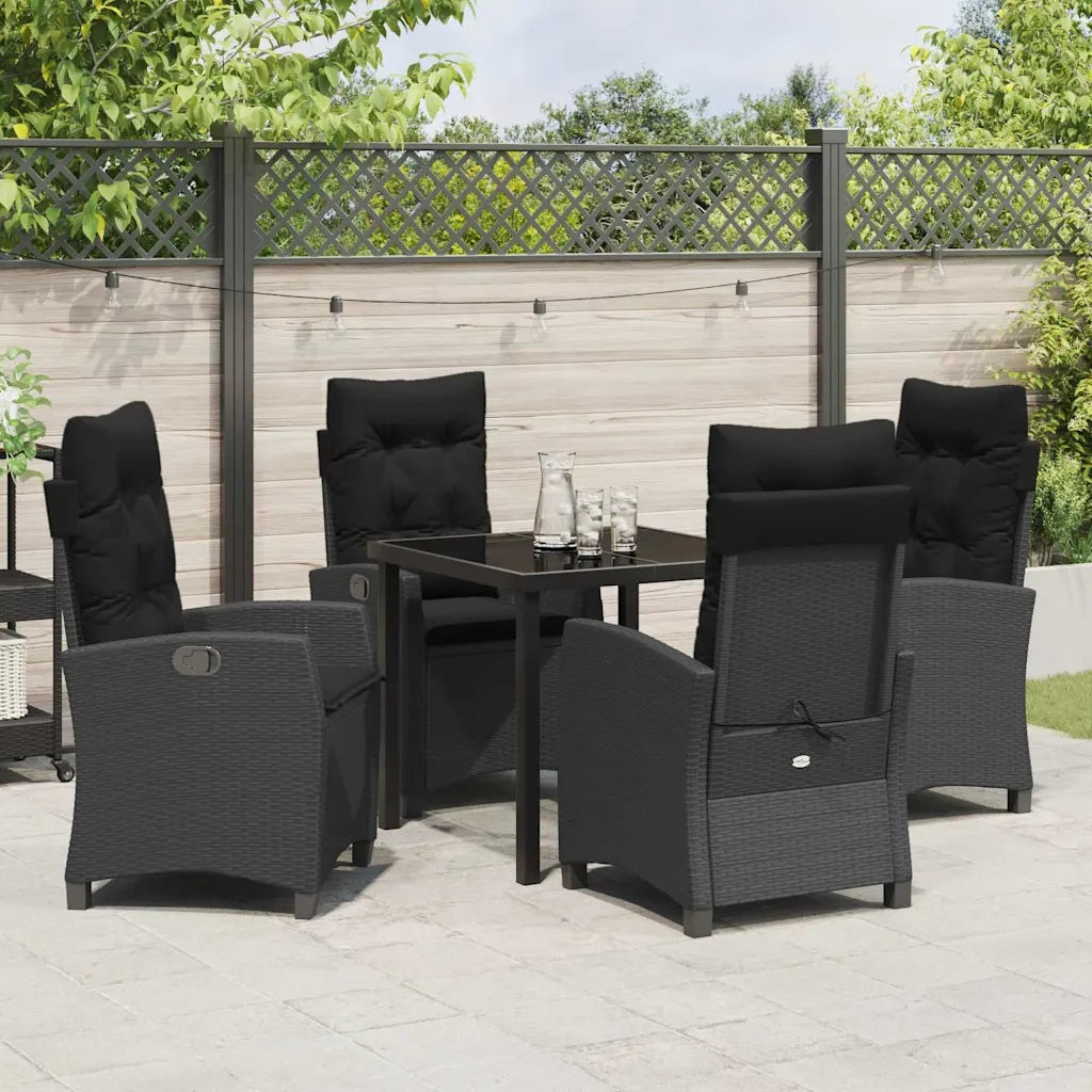 Set da Pranzo per Giardino con cuscino 5 pcs Nero polyrattan 3380373