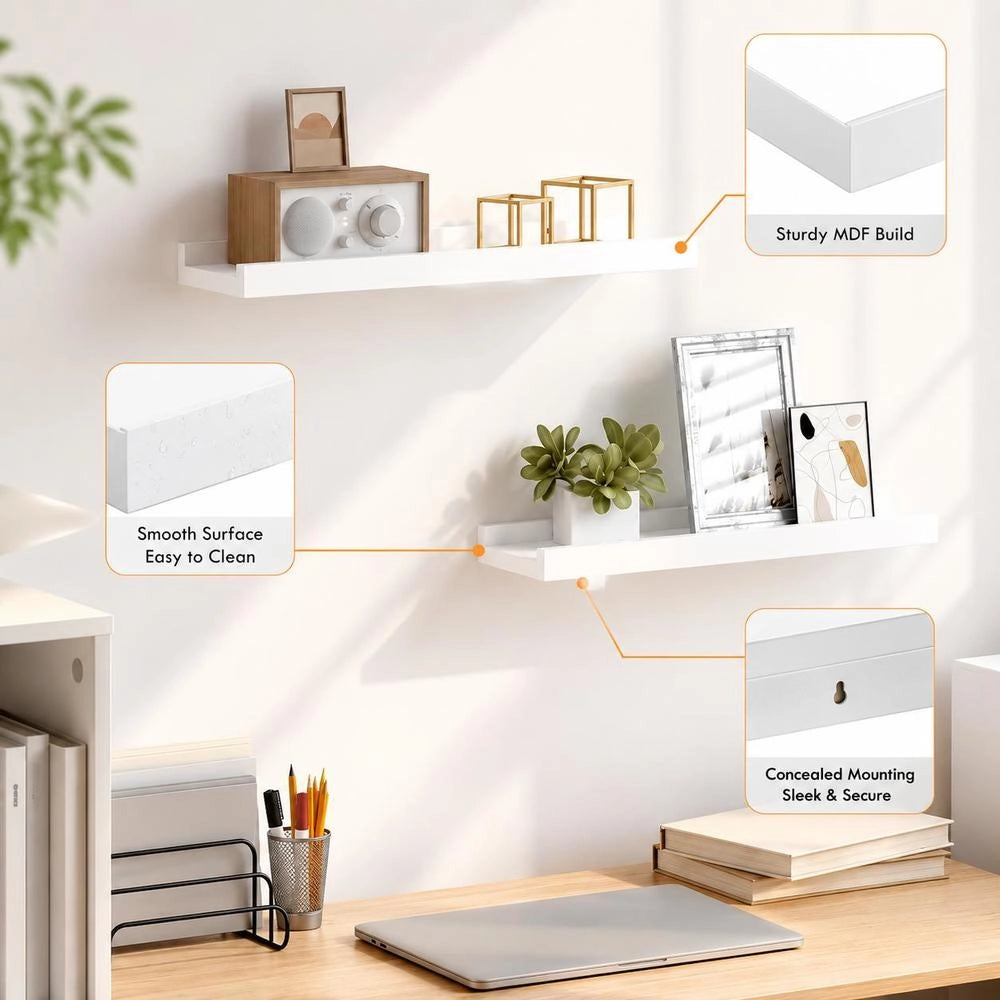 Picture Ledges, 2 Pieces, White, 40x9x3 Cm, MDF