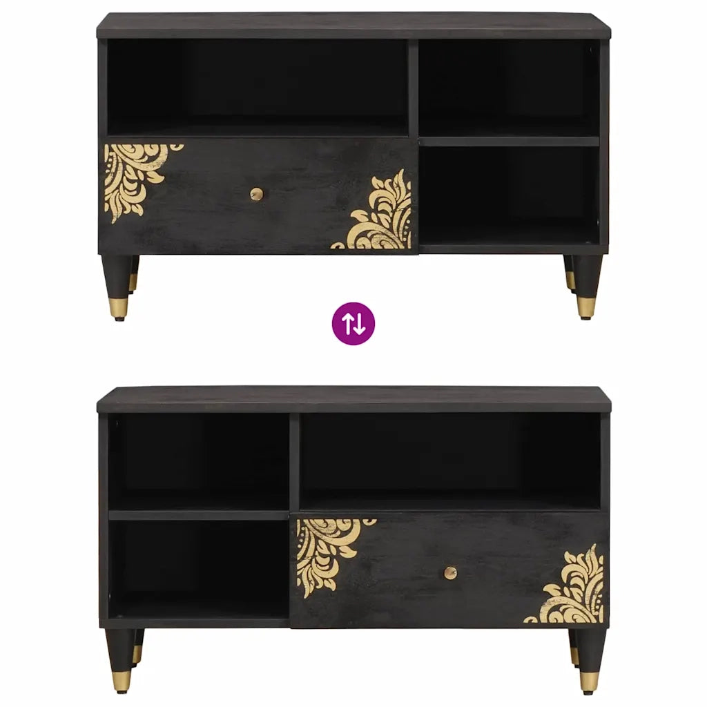 Mobile TV Nero 80 x 33 x 46 cm Legno di mango massello 4018825