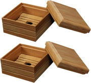 Zeppa in stile giapponese in legno con coperchio e protezione all'uscita - contenitore per bagno e viaggio, bambù, campeggio - 2 pezzi