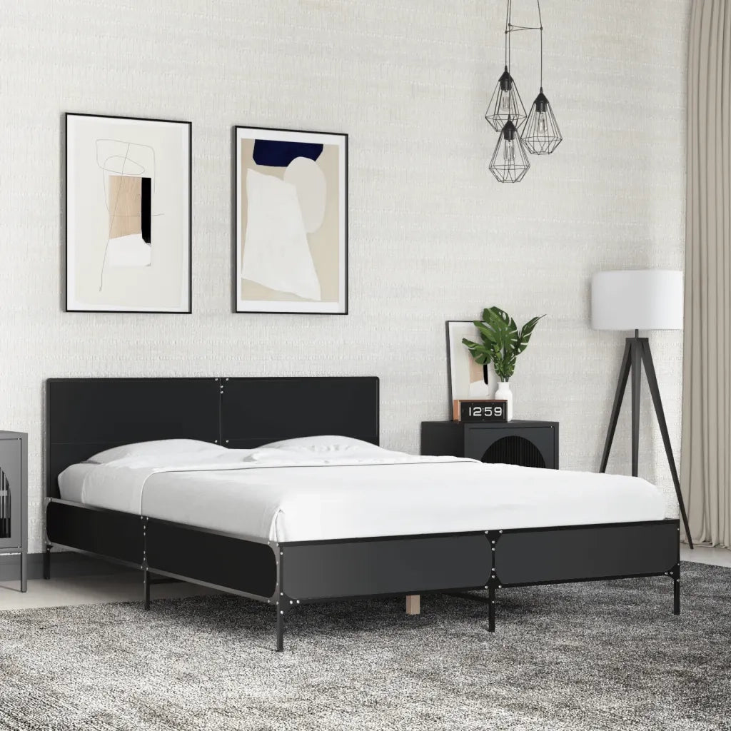 Giroletto-Struttura Letto Nero 140x190 cm in Legno Multistrato e Metallo 545252