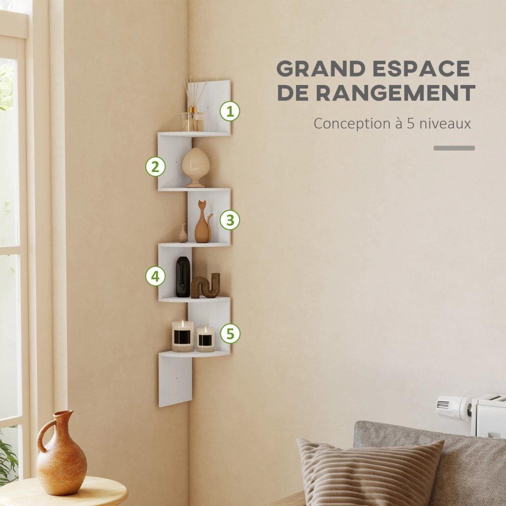 Libreria angolare a muro 5 livelli ¨C zephmum ¨C bianco 20x20x126 cm