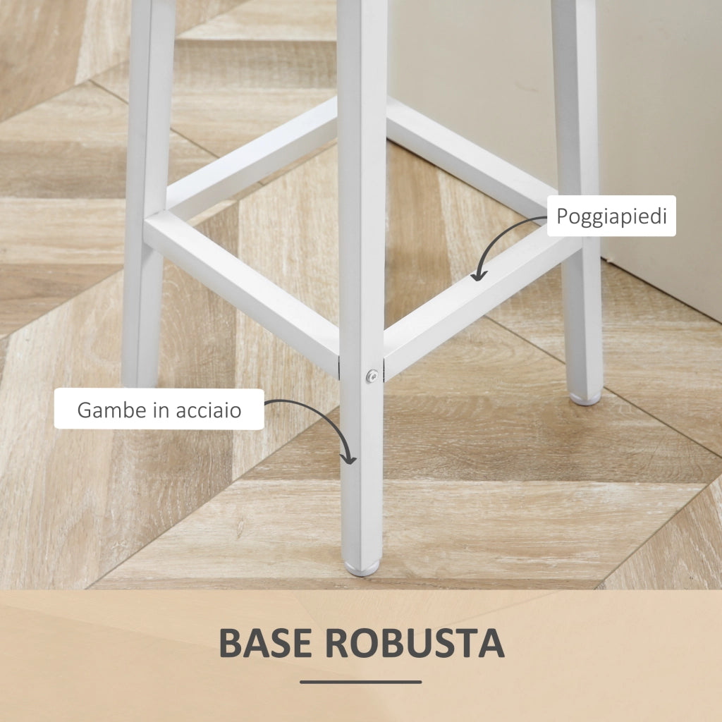 Set 2 Sgabelli da Cucina in Truciolato e Acciaio ¨C Zephmum ¨C Bianco e Legno 32.5x32.5x65 cm