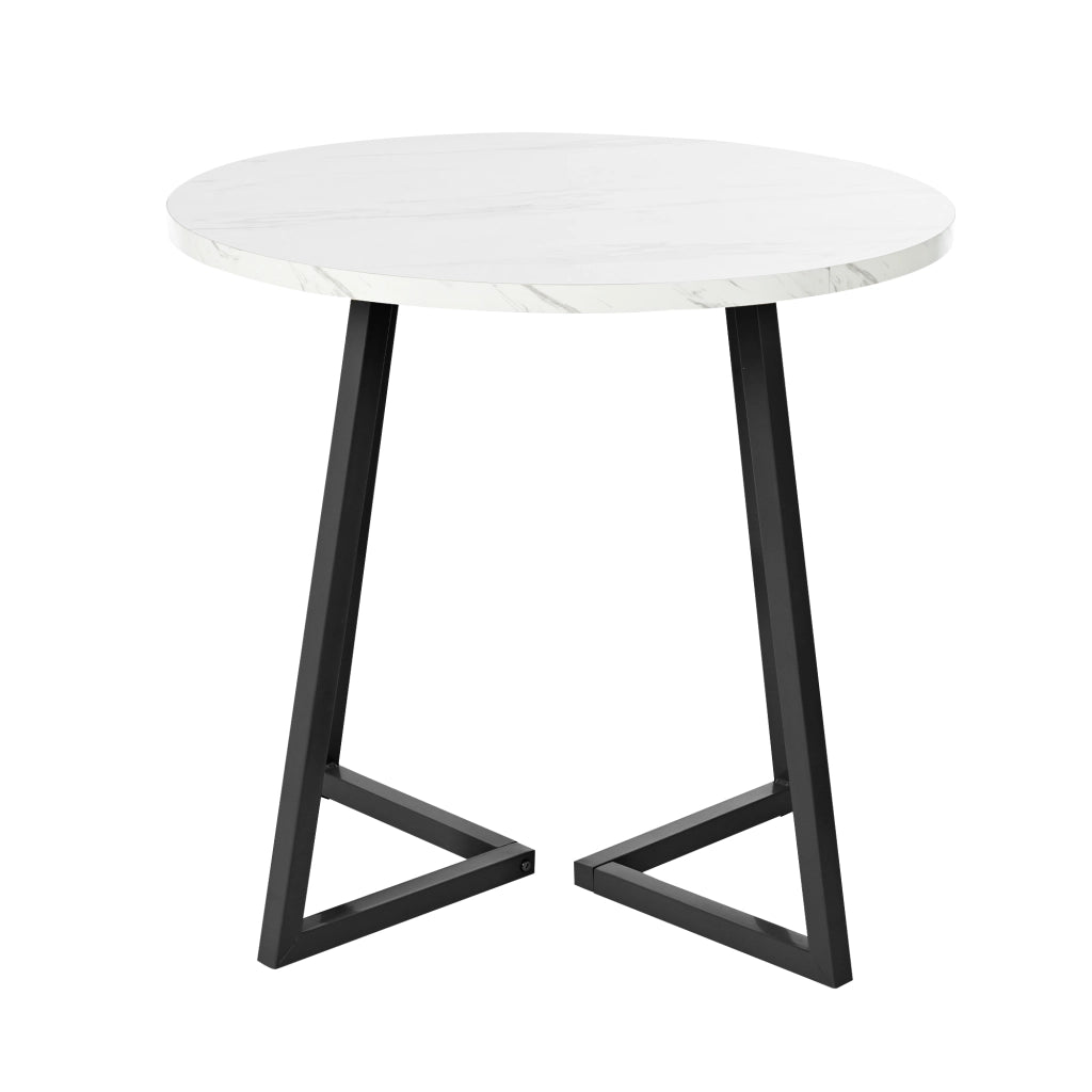 Tavolo da Pranzo Rotondo ¨C MINIMAL ¨C Piano Effetto Marmo, Telaio Metallo, Bianco/Nero