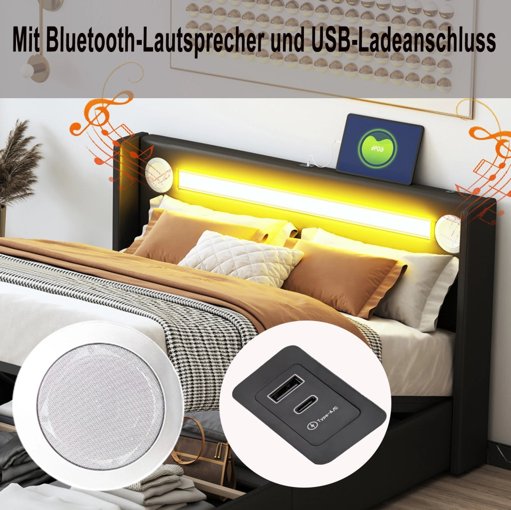 Letto matrimoniale contenitore 160x200 cm con LED e Bluetooth