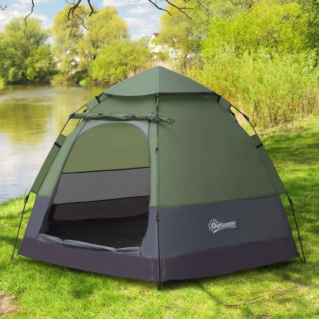Tenda da campeggio pop up 3-4 persone ¨C zephmum ¨C verde grigio 260x260x150 cm