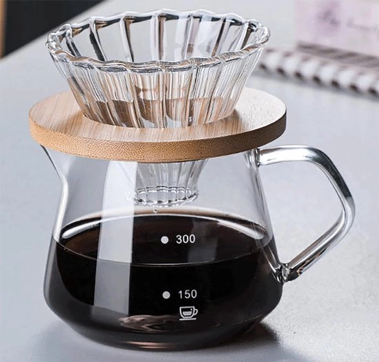 Caffettiera - 10 oz/300 ml caraffa di acqua in vetro, caffettiera con filtro in vetro, adatta per uso domestico o ufficio, 1-2 tazze.