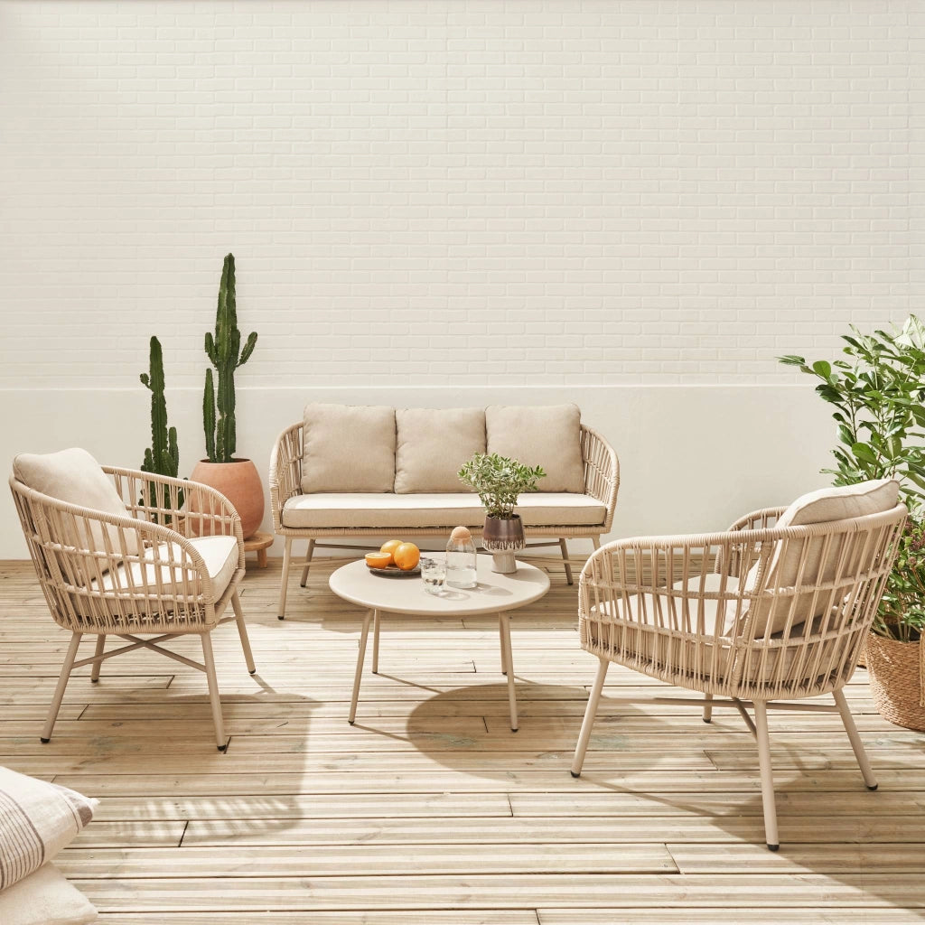 Salotto da giardino in corda, 4 posti, beige