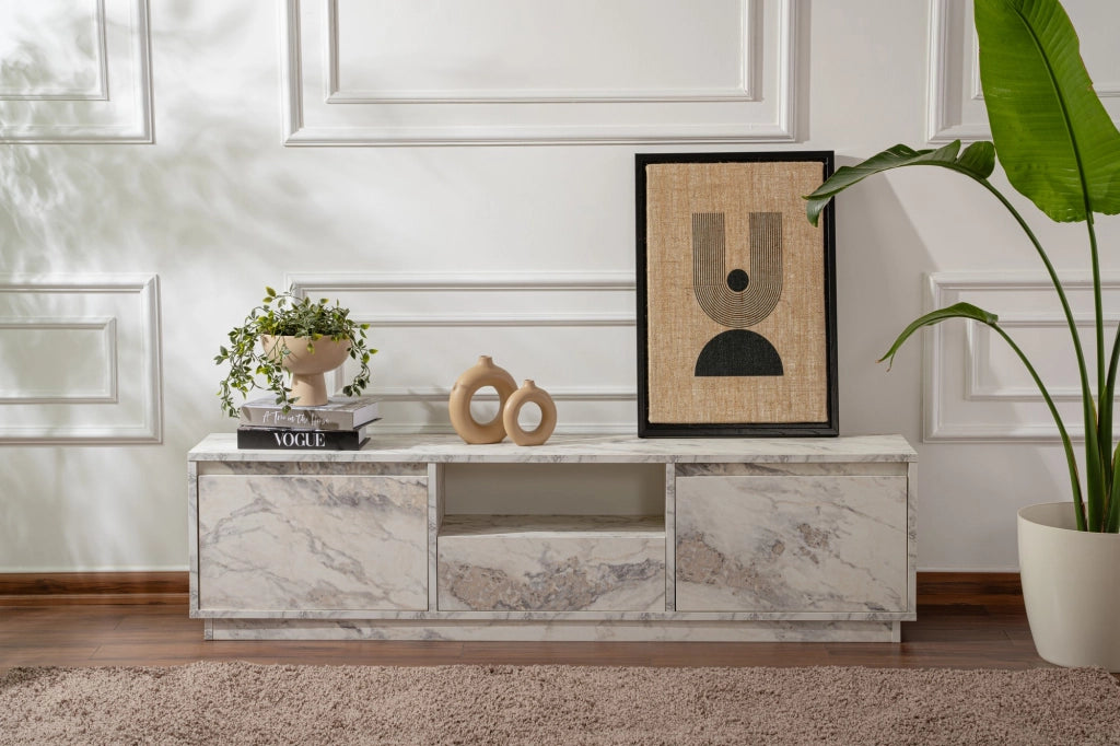 Porta TV in legno "Vanguard" 160 x 30 x 42 cm - marmo Fresia