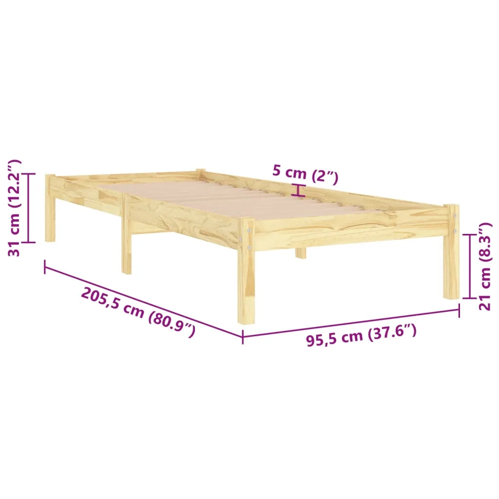 Letto singolo | Letto per adulti | Giroletto in Legno Massello di Pino 90x200 cm