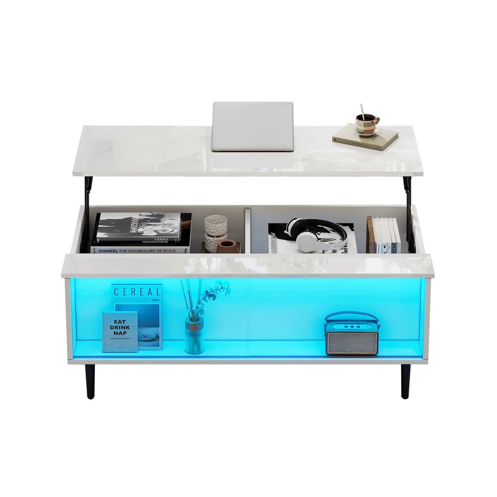 Tavolino da Caff¨¨ con LED e Ripiano in Vetro Temperato ¨C MINIMAL ¨C Bianco 105x50x43