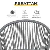 Set da Giardino con 2 Poltrone e Tavolino da Caffè in Rattan PE con Cuscini, Grigio