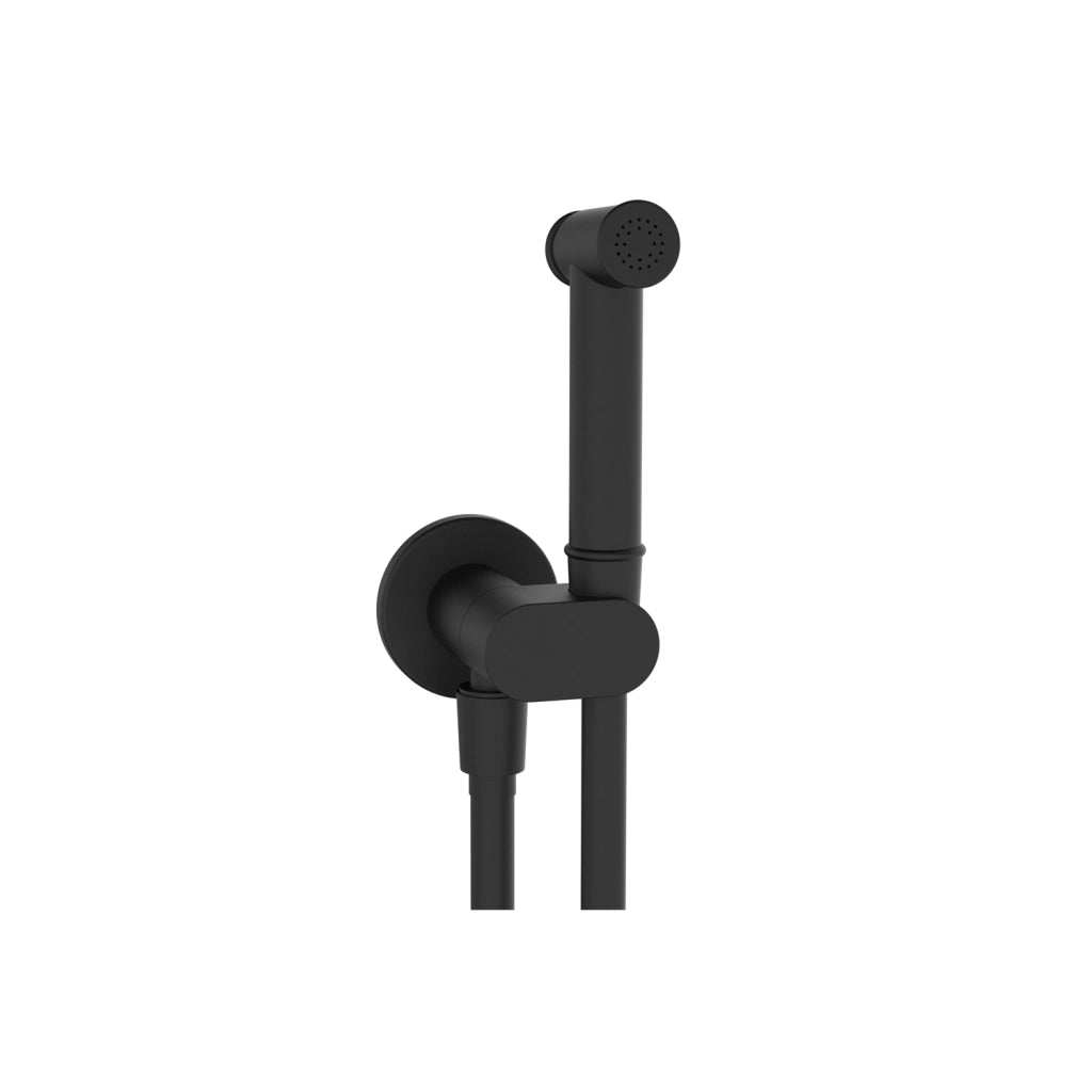 Set idroscopino tondo in ottone nero opaco con rubinetto di arresto e flessibile 90 cm