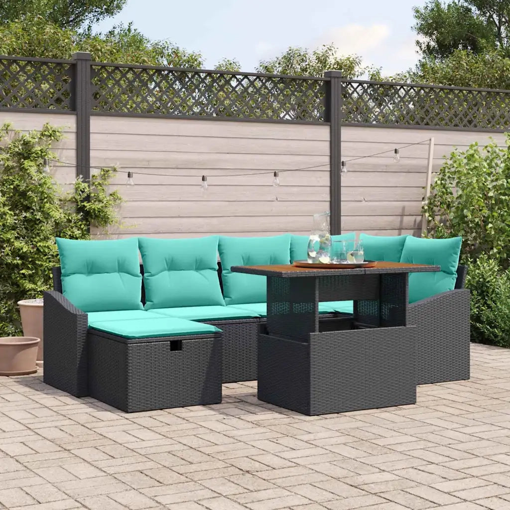 Set Divano da Giardino con cuscino 7 pcs Nero polyrattan