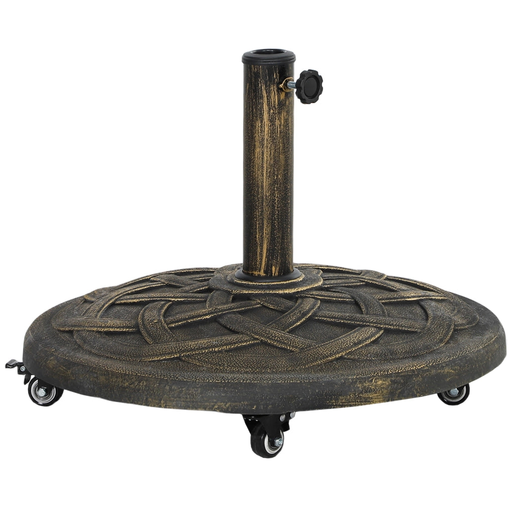 Base per Ombrellone in Resina da 20 kg Rotonda con Ruote e Freni, Bronzo