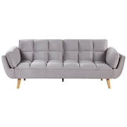 Divano Letto Tessuto Velluto Grigio Chiaro Gambe In Legno A 3 Posti Imbottitura In Schiuma Imbottitura Biscuit Schienale Diviso