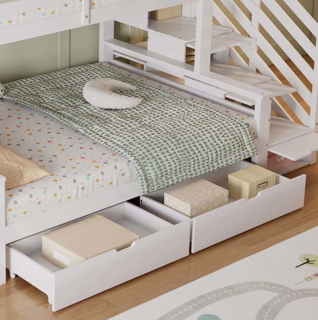 Letto a castello per bambini con scaletta contenitore e cassetti