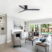 Ventilatore da soffitto nero opaco con motore DC reversibile e telecomando