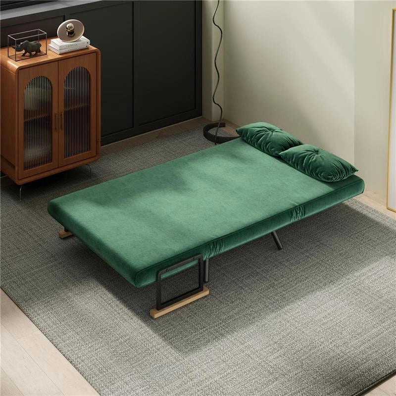 DIVANO LETTO 3 IN 1 IN TESSUTO EFFETTO VELLUTO CON SCHIENALE REGOLABILE E 2 CUSCINI 102X73X81 CM VERDE