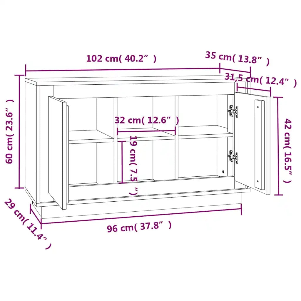 Credenza Nera 102x35x60 cm in Legno Multistrato 831878