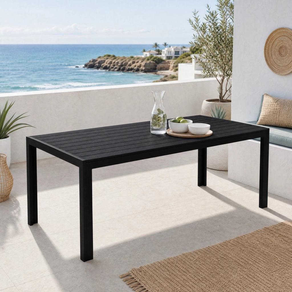 Tavolo da giardino in legno composito e alluminio, 190 x 84,5 x 72 cm, nero