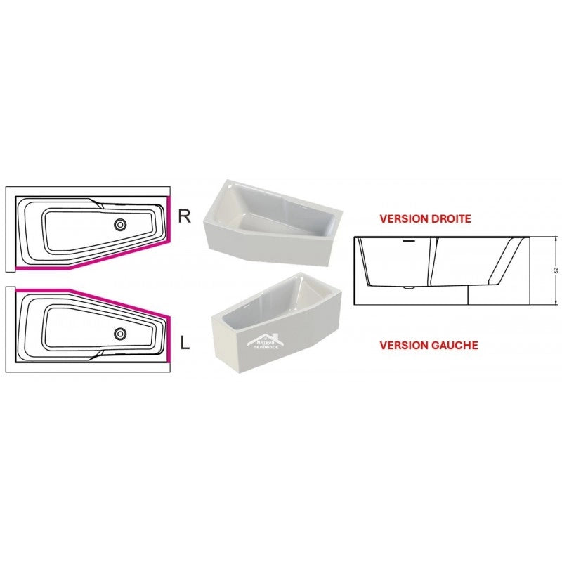 Vasca da bagno angolare destra in acrilico RIHO RETHINK SPACE M Plug&Play 170x90 cm