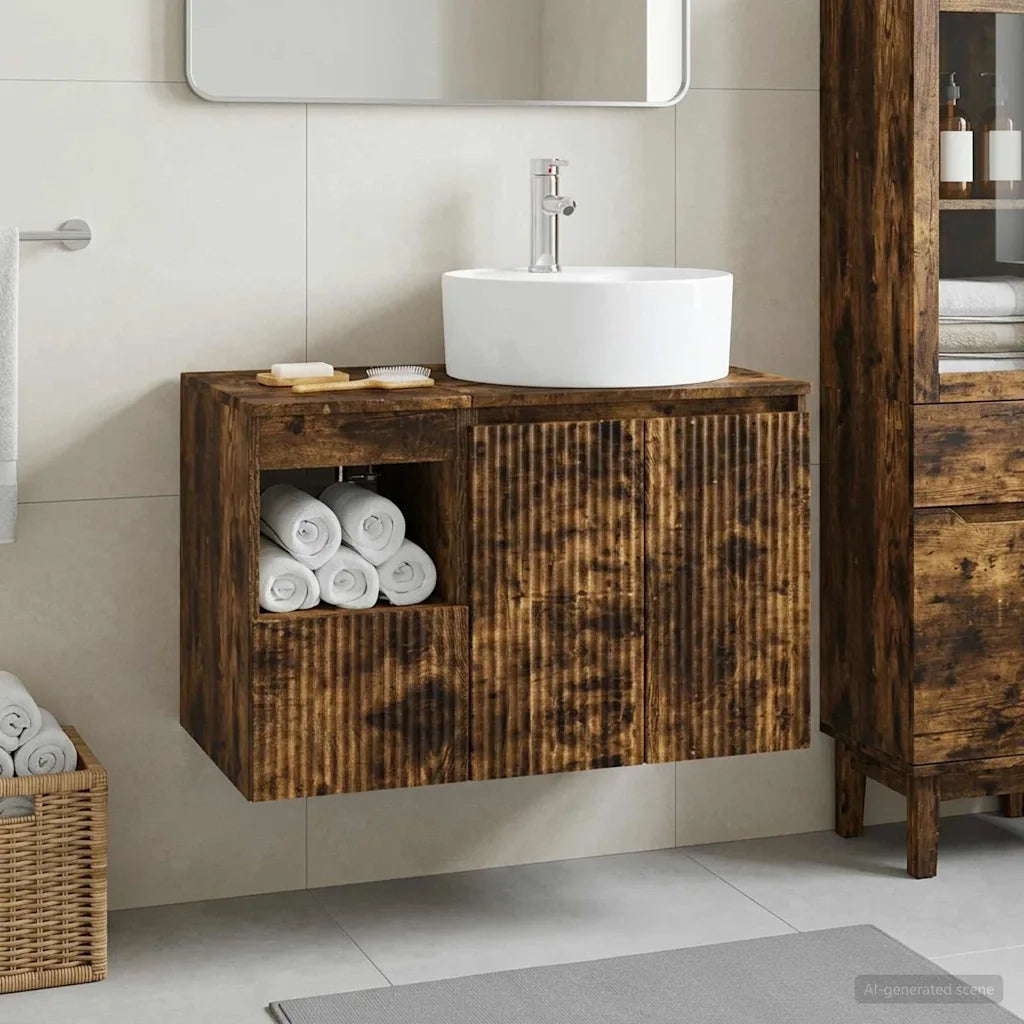Set di mobili per il bagno 2 pz Rovere Fumo 3404079