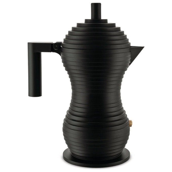 Alessi Pulcina caffettiera espresso moka, 6 tazze, nera, alluminio, design Michele De Lucchi, MDL02-6BB
