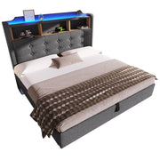 Letto Matrimoniale 140x200 cm; Contenitore Idraulico; LED; USB e Type-C; Grigio