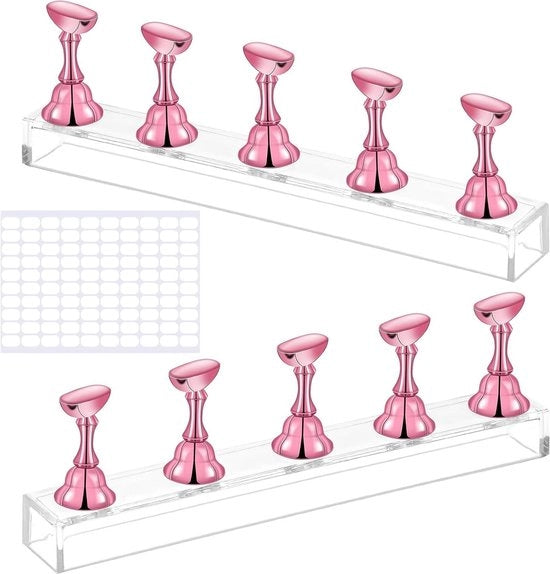 Display stand per acrilico per press-on per unghie - Set da 2 - Stand per unghie magnetico con adesivo a doppia faccia - Design per unghie - Rosé d'oro