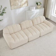 Divano modulare 3 posti con ottomana collegabile in fleece granulato; bianco beige